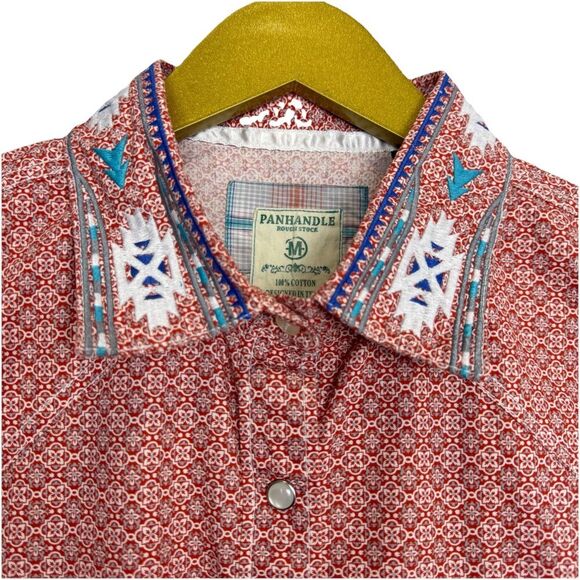 Panhandle Rough Stock Womens Red Pearl Snap Embroidered Shirt Size M Western - Picture 4 of 12